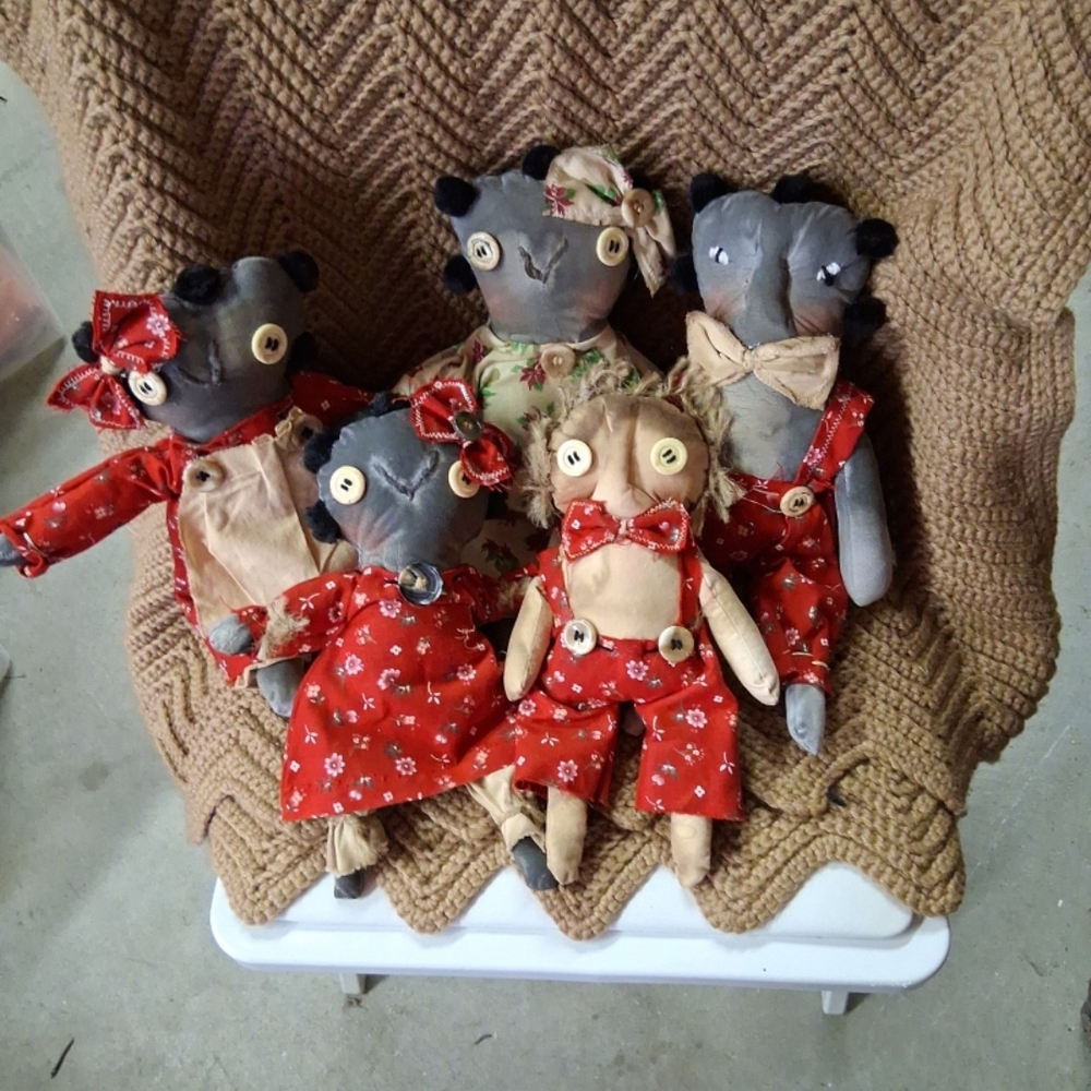 Grungy Coffee Stained Quilt Dolls Handmade